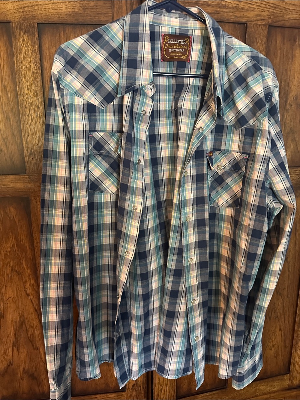 Hollister Blue and White Plaid Casual Button-Down Shirt